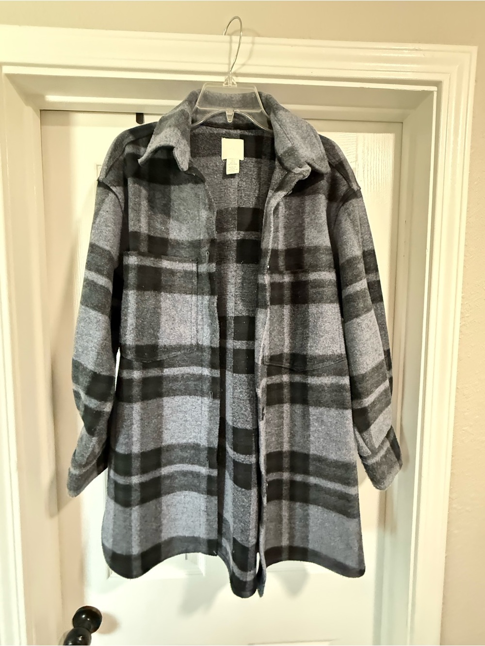 H&M Gray Plaid Pea Coat Jacket - Women's
